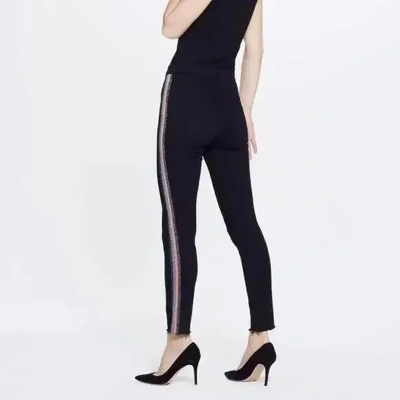 MOTHER The Swooner Dagger Ankle Fray Jeans Black Sheep Glitter Stripe 29 - Picture 1 of 9